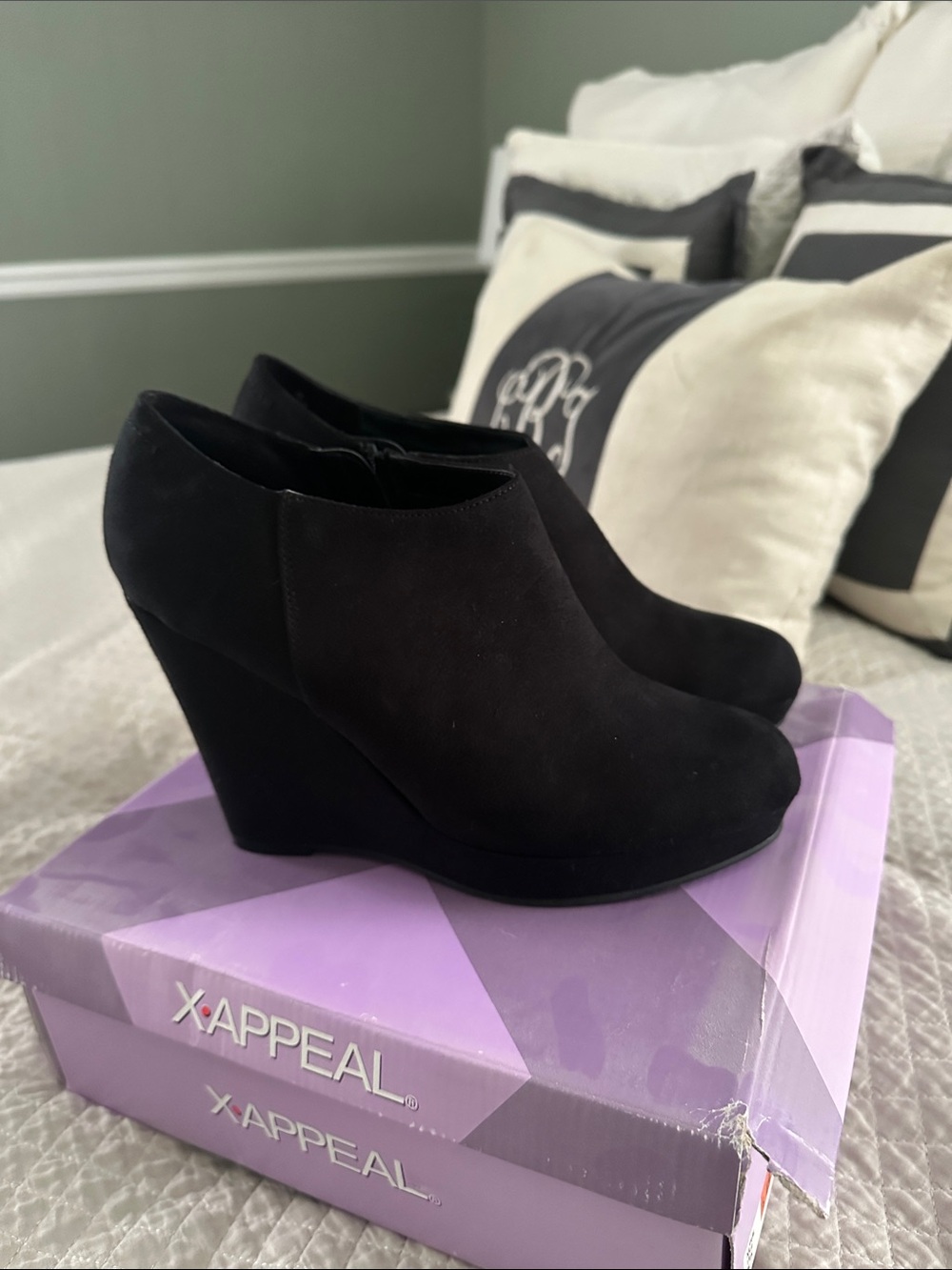 Xappeal Black Suede Wedge Booties
